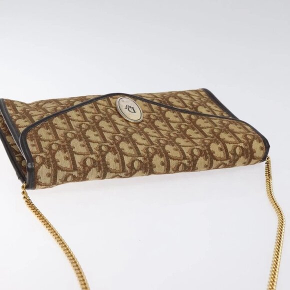 Christian Dior Trotter Canvas Chain Shoulder Bag Brown Gold Auth - Picture 9 of 14